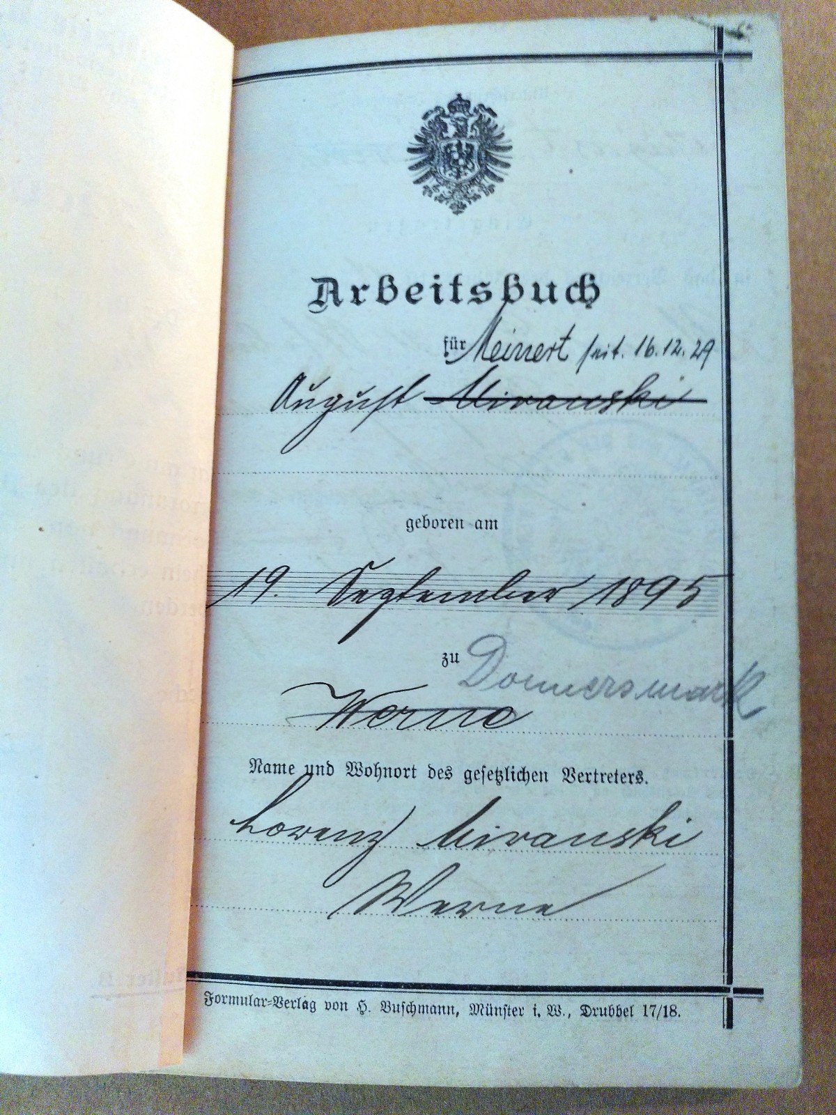 Arbeitsbuch von August Miranski. Foto Stadtmuseum Werne