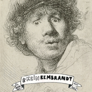 Rembrandt Harmensz. van Rijn; Selbstportrait mit Mütze und aufgerissenen Augen. Radierung, nach 1630.